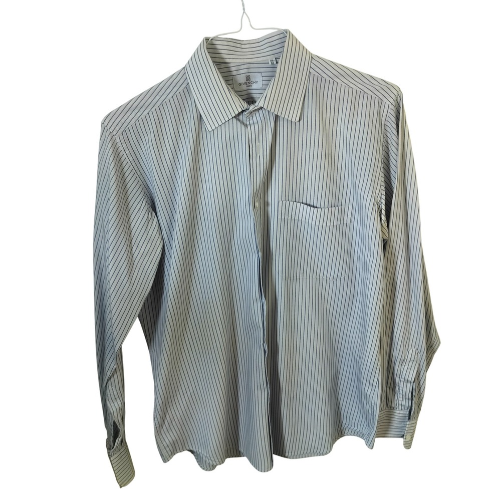 Givenchy Paris Mens Striped Button Down Shirt Blue White Long Sleeve Size 15.5